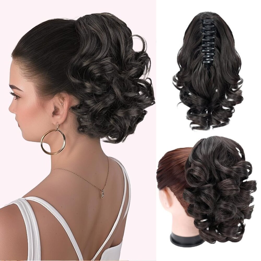 Short Ponytail Extension Claw Clip in Hair Extensions for Women 10 Inch Curly Wa
